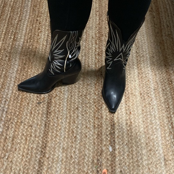 Black Cowboy Boots w/ Silver Embroidery - Picture 2 of 3
